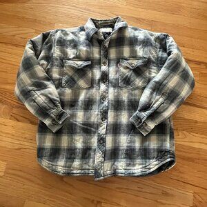 Levis Flannel Jacket Men's M Gray Plaid Quilted Lined Chore Shirt Shacket Y2K